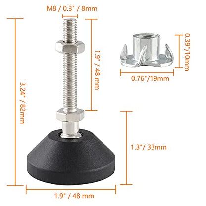 Jiozermi Adjustable Leveling Feet, M8 Thread, 1.9" Thread Length