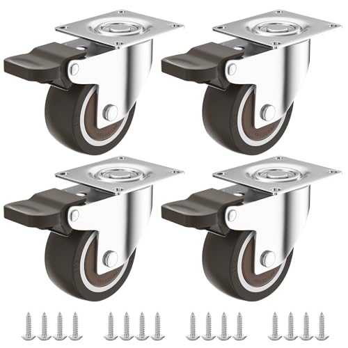 1.5" Caster Wheels Set of 4, Furniture Casters with Brake, No Noise Locking Rubber Wheels, Plate Swivel Small Caster Wheels, Suitable for Workbench, Table - style: 1.5 " With brakes