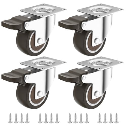 1.5" Caster Wheels Set of 4, Furniture Casters with Brake, No Noise Locking Rubber Wheels, Plate Swivel Small Caster Wheels, Suitable for Workbench, Table - style: 1.5 " With brakes