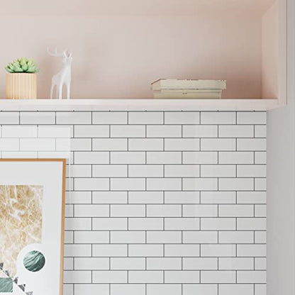 Black White Brick Peel and Stick Wallpaper White Tile Wallpaper Aluminum Subway Tile Contact Paper Roll Removable Waterproof Stick on Kitchen Backsplash School Locker Wall Paper 17.7"x80" - size: 17.7" x 80"