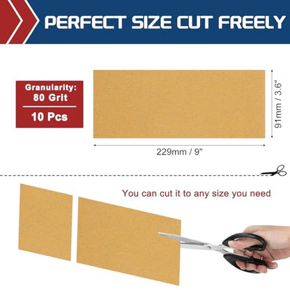10Pcs Sand Paper 3.6x9Inch 80Grit Aluminum Oxide Sandpaper Sheets - size: 3.6 x 9 Inch x 80 Grits