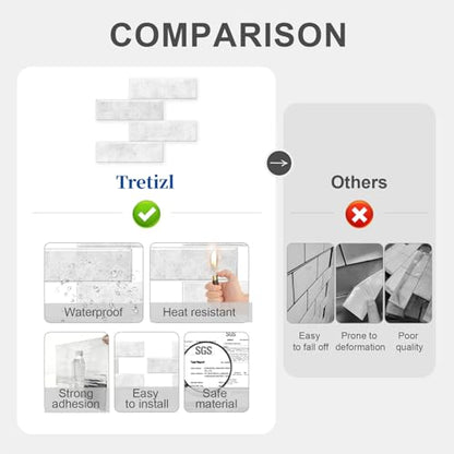 10 Sheets Thicker Design Peel and Stick Backsplash, Self Adhesive Wall Tiles, Stick on Backsplash for Kitchen and Bathroom, 12"x9.8",Light Gray - color: Grayish White