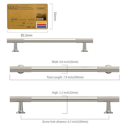 Amerdeco 10 Pack Brushed Satin Nickel Cabinet Pulls 6.3" - color: Brushed Satin Nickel, size: 6.3"/160MM