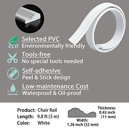 Flexible Wall Molding Trim & Chair Rail | Peel and Stick Self-Adhesive Panel Moulding | DIY Home Decor on The Cabinet Door Mirror Frame, 9.8ft x 1.3 in - size: 9.8 ft x 1.3 in