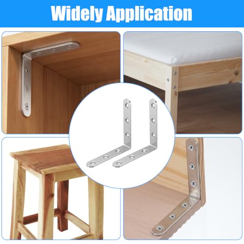 20 Pcs L Bracket Corner Braces 4 Inch Stainless Steel L Bracket Heavy Duty Shelf Bracket for Wood Shelves, Wall Hanging Support 90 Degree Joint Right Angle Brackets with Screws