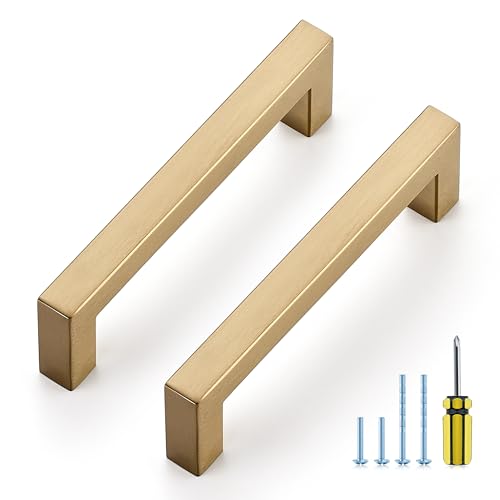 Ravinte Champagne Bronze Square Pulls Cabinet Handles,4-1/2 Inch,30 Pack - color: Champagne Bronze, size: 4-1/2 Inch Hole Center