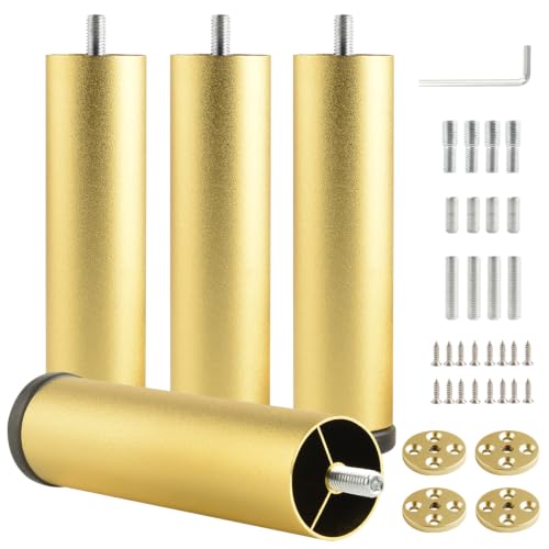 4 Pack 6 Inch Gold Metal Adjustable Furniture Risers Cylinder Legs Adjustable Support Feet for Bathroom Cabinet Desk and Couch Replacement Leg Screw in M8 - color: Gold, size: 6 inch(4pcs)
