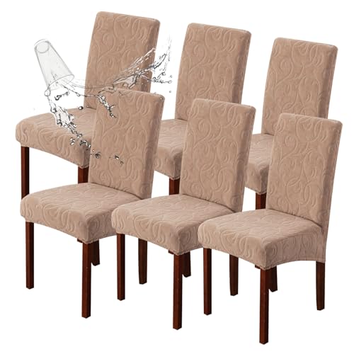 Waterproof Dining Room Chair Covers, Stretch Parsons Chair Slipcovers - color: Flower Pattern-khaki, size: Large-6 Pack