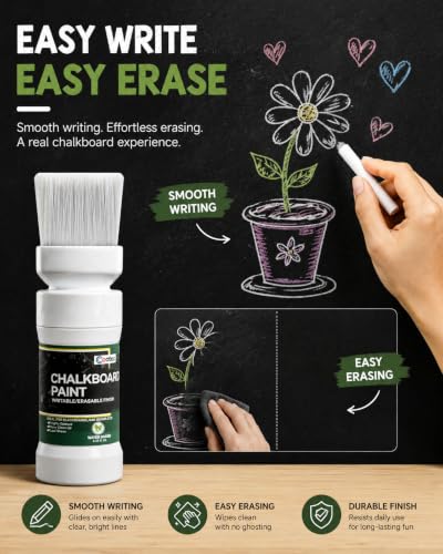 Chalkboard Paint Matte Black with Built-in Brush, 6.35 Fl Oz