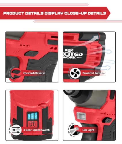 140Nm 17V Brushless Impact Screwdriver with 2 Batteries (Red) - color: Red, size: 17V Brushless Screwdriver