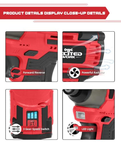140Nm 17V Brushless Impact Screwdriver with 2 Batteries (Red) - color: Red, size: 17V Brushless Screwdriver