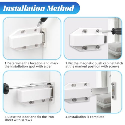 2 Pack Magnetic Push Latch Heavy Duty Push to Open Cabinet Hardware Magnetic Touch Latches for Large Door Push Release Latches Kitchen Drawer Push Catch Press Out Latch (White) - color: White