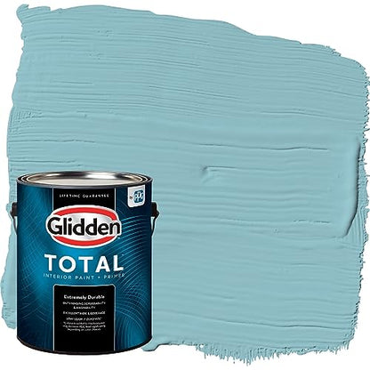 Glidden Total Interior Wall Paint & Primer All-in-One, Kingston Aqua/Aqua-Blue, Flat, 1 Gallon - color: Kingston Aqua, size: 128 Fl Oz (Pack of 1)