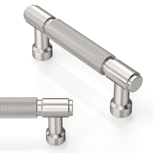 10 Pack Brushed Satin Nickel Knurled Cabinet Pulls 3 Inch(76mm) Kitchen Cabinet Handles Cabinet Hardware Drawer Pulls - color: Brushed Satin Nickel, size: 3" Hole Center