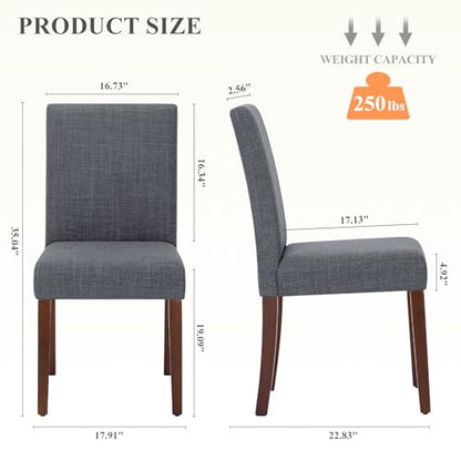 Upholstered Parsons Dining Chairs Set of 2, Modern Dining Room Chairs with Back, Fabric Kitchen Side Chairs with Wood Legs for Dinner Farmhouse Restaurant, Dark Grey - color: Dark Grey, size: Set of 2