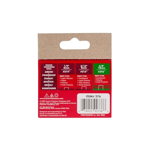 Arrow 276 JT21 Thin Wire Staples for Staple Guns and Staplers, Use for Upholstery, Crafts, General Repairs, 3/8-Inch Leg Length, 7/16-Inch Crown Width, 1000-Pack (Pack of 2) - size: 3/8 Inch (Pack of 2)