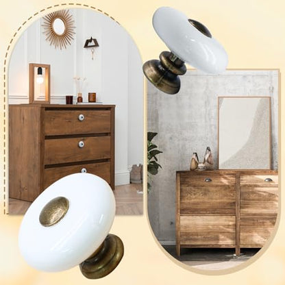 6pcs White Ceramic Cabinet Knobs, Large Round Drawer Knobs - size: 6pcs-Large-Antique Bronze