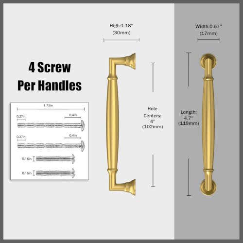 10 Pack Vibrant Brushed Moderne Brass Cabinet Pulls 4 Inch(102mm) Kitchen Cabinet Handles Solid Heavy Duty Drawer Pulls - color: Vibrant Brushed Moderne Brass, size: 4" Hole Center