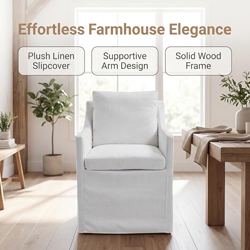 Slipcovered Dining Chairs with Arms, Set of 2, Beige