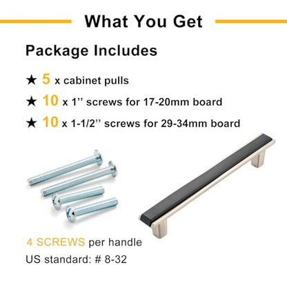 Black and Nickel Cabinet Pulls Drawer Handle 3-3/4 Inch 5 Pack 2281 - color: Matte Black & Brushed Nickel, size: 3-3/4 In Hole Distance, style: 5 Pack