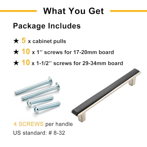 Black and Nickel Cabinet Pulls Drawer Handle 6-1/4 Inch 5 Pack 2281 - color: Matte Black & Brushed Nickel, size: 6-1/4 In Hole Distance, style: 5 Pack