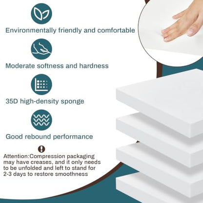 Frienda 4 Pack 2" x 17" x 17" Upholstery High Density Foam Cushion, White - color: White, size: 2" x 17" x 17"