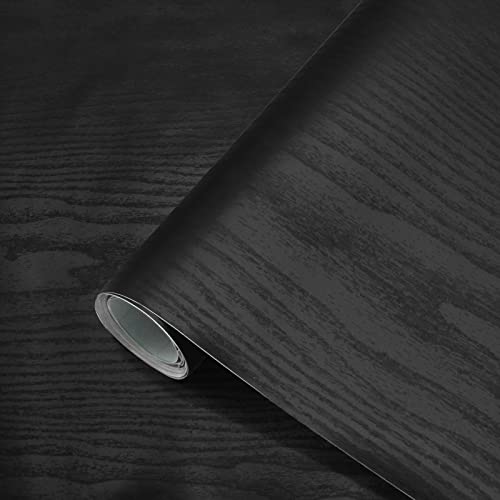 seonta Wood Contact Paper Black 16"x118" Wood Peel and Stick Wallpaper Waterproof Self Adhesive Wallpaper Table Sticker Cover Wood Vinyl Wrap for Countertop Desk Table Cabinets - color: Black, size: 118" x 16"