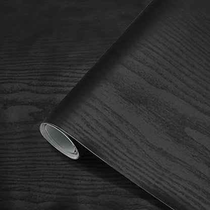 seonta Wood Contact Paper Black 16"x118" Wood Peel and Stick Wallpaper Waterproof Self Adhesive Wallpaper Table Sticker Cover Wood Vinyl Wrap for Countertop Desk Table Cabinets - color: Black, size: 118" x 16"