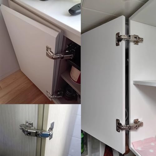180 Degree Frameless Cabinet Doors Hinges, Concealed Hydraulic Adjustable Mounting, Soft Closing Nickel-Plated Steel Buffer Dampers, 180 Degree Hinge /2Pcs (Full Overlay) - color: silver-180°