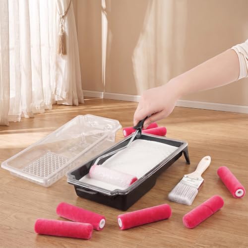 4" Mohair Paint Roller Kit, 8 Rollers, Frame, Brush, Tray, Liners