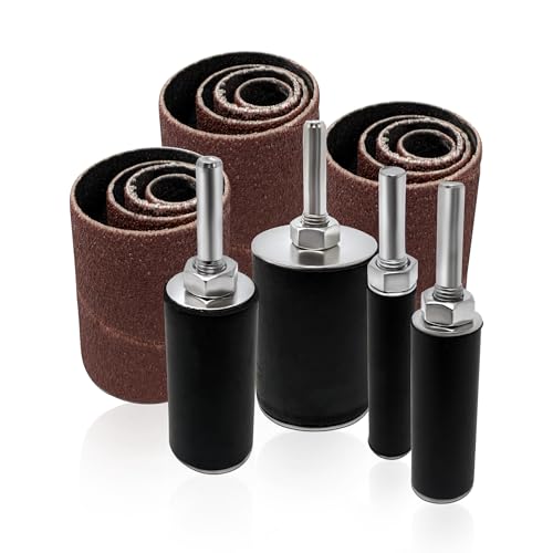 16pk Sanding Drum Sleeve Set for Drill, 2in Spindle Sander Bits - size: 60-80-120 Grit, style: 16pc Drums and Sleeves