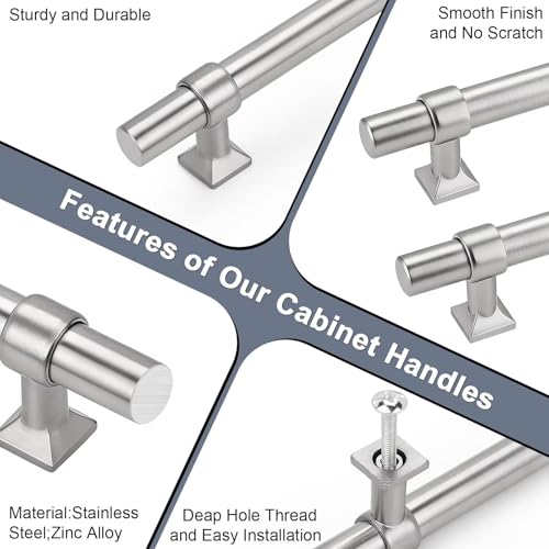 Brushed Nickel Cabinet Pulls 2.5 Inch Hole Centers T Bar 10 Pack - color: Brushed Nickel, size: Hole Centers: 2.5inch