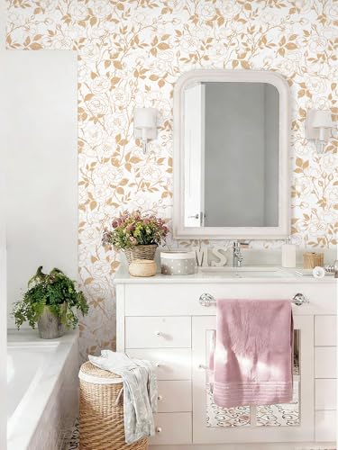 16.9in x118in Rose Floral Peel and Stick Wallpaper Yellow Brown Wallpaper - color: Yellow Rose