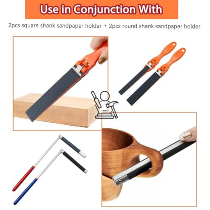 4PCS Sanding Block Set with Handle and Plastic Rod - Replaceable Flat File Sanding Sticks and Polishing Strips for Wood, Metal, Furniture, Cabinet, and Automotive Sanding Restoration