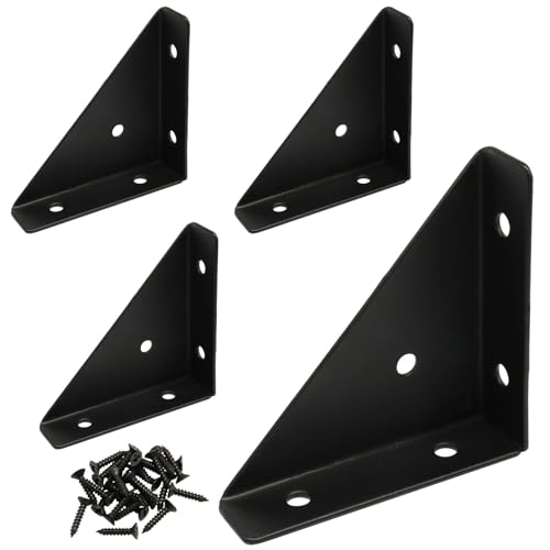 4 Pcs Triangle Corner Brace Brackets, 66mm x 66mm x 7mm, Black