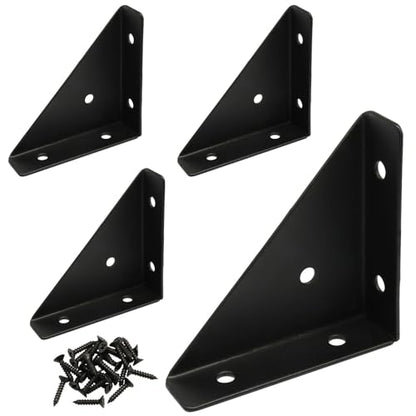 4 Pcs Triangle Corner Brace Brackets, 66mm x 66mm x 7mm, Black