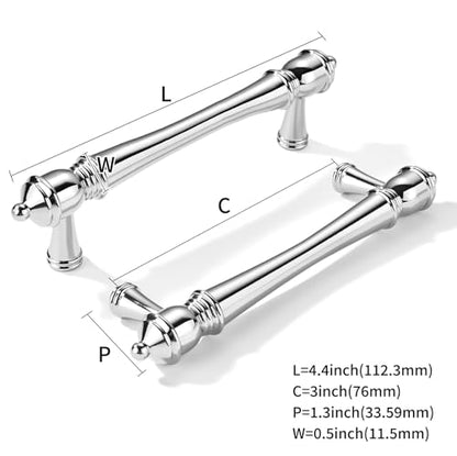khtumeware 2 Pack 3 inch(76mm) Hole Center Virbant Polished Chrome Cabinet Pulls Heavy-Duty Solid Cabinet Hardware Drawer Pulls Hardware Suitable for Kitchens bathrooms and Dressing Tables - color: Polished Chrome, size: 3inch(76mm) hole center