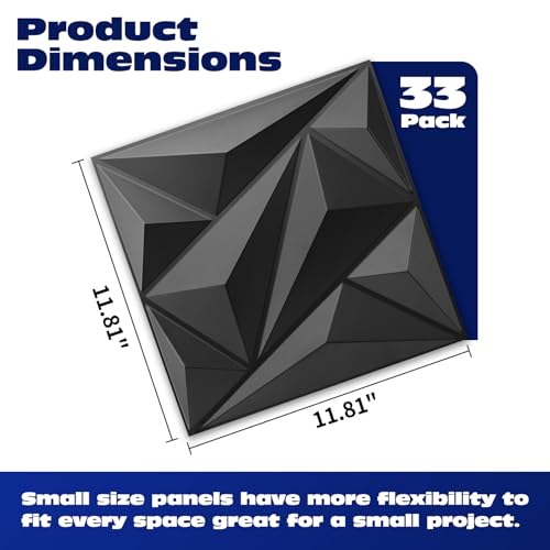 Art3dwallpanels 33 Pack 3D Wall Panels Diamond, Black, 12''x12'' - color: Black, size: 33 Pack