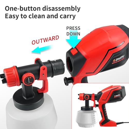 Paint Sprayer 1000W HVLP Electric Spray Paint Gun with 6 Copper Nozzles and 3 Spray Patterns 1200ML High Capacity Container for Furniture, Fences, Walls, Garage Doors (Red) - color: Red