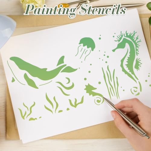 Ocean Stencils for Crafts Reusable 16Pcs Stencils(5.9X5.9 Inch) - color: Ocean