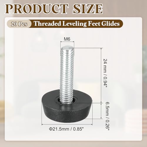 PATIKIL 20 Pcs M6 x 24mm Thread Adjustable Furniture Levelers, Furniture Feet Levelers Screw on Steel Screw in Threaded Leveling Feet Glides for Table Chair Cabinet Patio Legs - size: M6 x 24mm