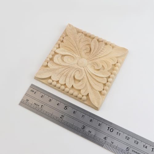 Antrader 4Pcs Square Unfinished Wood Carved Appliques,3.23"×3.23"(Style 9) - style: Style 9