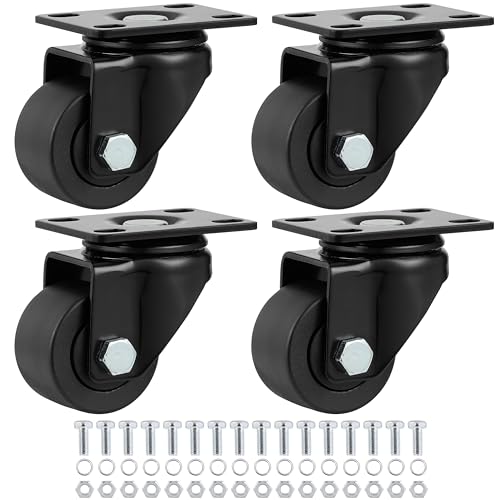 Finnhomy 2 Inch Caster Wheels Set of 4 Heavy Duty Low Profile Plate Swivel Casters Premium Solid Nylon Wheels 2,200 Lbs Anti-wear Furniture Casters Extra-Wide Smooth for Industrial Workbench Black - size: 2" (No Brake)