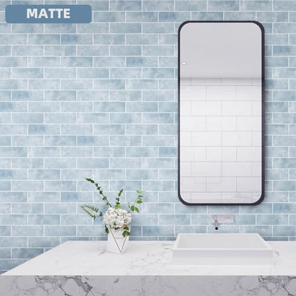 Tilingview 30 PCS Peel and Stick Backsplash Tile for Kitchen/Bathroom/Living Room, 3"x 9" Self-Adhesive Subway Tile for Backsplash, Imitation Glazed Tiles/Handmade Tiles (Matte Pastel Blue) - color: Matte Pastel Blue