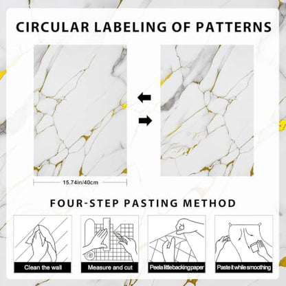 White Gold Marble Contact Paper 23.6"X236.2" Peel and Stick Wallpaper - color: White Gold, size: 23.6" x 236"