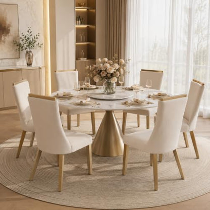 White Gold Upholstered Dining Chairs Set of 12, Waterproof Fabric - size: Set of 12