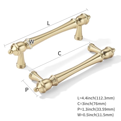 khtumeware 10 Pack 3 inch(76mm) Hole Center Brushed Gold Cabinet Pulls Heavy-Duty Solid Matte Gold Cabinet Hardware Drawer Pulls Hardware Suitable for Kitchens bathrooms and Dressing Tables - color: Brushed Gold, size: 3inch(76mm) hole center