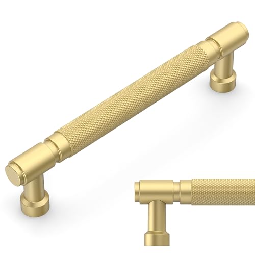 Amerdeco 10 Pack Brushed Gold knurled Cabinet Pulls 5" - color: Brushed Gold, size: 5" hole center