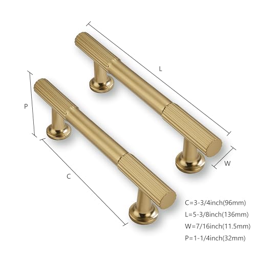 2 Pack 3-3/4 Inch(96mm) Hole Center Brushed Brass Cabinet pulls Kitchen Handles Solid Heavy Duty Brushed GoldCabinet Pull Kitchen Hardware - color: Brushed Brass, size: 3-3/4 Inch(96mm)hole center
