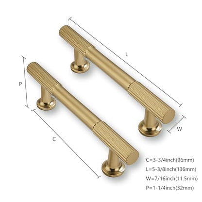 2 Pack 3-3/4 Inch(96mm) Hole Center Brushed Brass Cabinet pulls Kitchen Handles Solid Heavy Duty Brushed GoldCabinet Pull Kitchen Hardware - color: Brushed Brass, size: 3-3/4 Inch(96mm)hole center